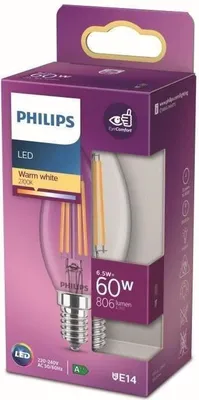 Immagine prodotto di Lampadina LED, equivalente a 60 W, attacco E14, bianco caldo, non dimmerabile, vetro trasparente