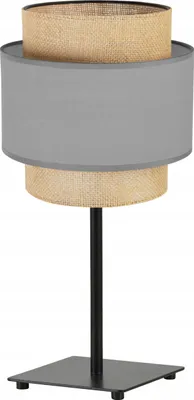 Produktbild von Boho Lampenschirm Tischlampe Modern - Elegante Nachttischlampe für Schlafzimmer Wohnzimmer - Tischleuchte E27 - 47,5x20 cm - Grau und Jute