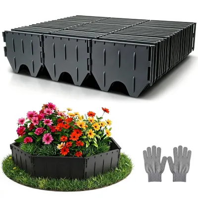 Zdjęcie produktu dla Obrzeże do trawnika, plastikowe, wymiary 9,7 m x 13 cm. Elastyczne i łatwe w montażu, idealne do wyznaczania obrzeży rabat. Taśma obrzeżowa do trawnika