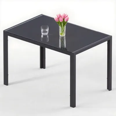 Obrázek produktu pro Jídelní stůl BEALIFE, rozměry 110x70x75 cm, s bezpečnostní skleněnou deskou a zesílenou kovovou konstrukcí | Černá barva | Model TB40