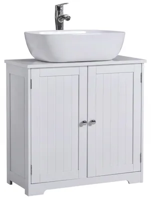 Image de Meuble de salle de bain bas, avec 2 portes, de couleur blanche, dimensions 60 x 60 x 30 cm, équipé d'étagères réglables