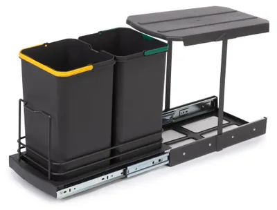 Zdjęcie produktu dla Emuca Pojemnik do recyklingu Recycle 2x12 litrów, mocowanie dolne, wysuw manualny/automatyczny, Plastik, Szary antracytowy