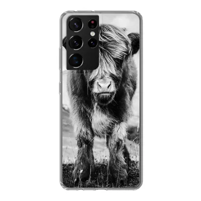 Produktbild von MuchoWow® Handyhülle Schutzhülle Hülle für Samsung Galaxy S21 Ultra Schottischer Highlander - Berg - Schwarz - Weiß Silikon Softcase Handy Hülle - Mobiltelefon