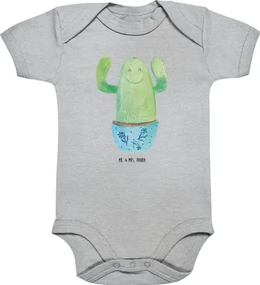 Produktbild von Mr. & Mrs. Panda Strampler Baby Kaktus Happy 12. - 18. Monat - Heather Grey - Geschenk, babykleidung body, Familie, Babybody kurzarm, Kindersicherung, Ausbildung, Kakteen