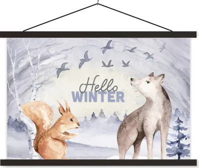 Produktbild von MuchoWow® Textilposter Schnee - Winter - Tiere 60x40 cm mit schwarzem Rahmen - Hölzernes