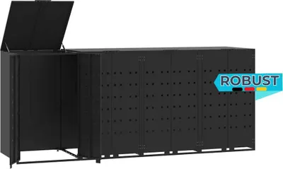 Produktbild von Mülltonnenbox GORILO für 4 Tonnen Schwarz 276x79x117 cm Stahl | Mülltonnenverkleidung 4er Mülltonnenhaus