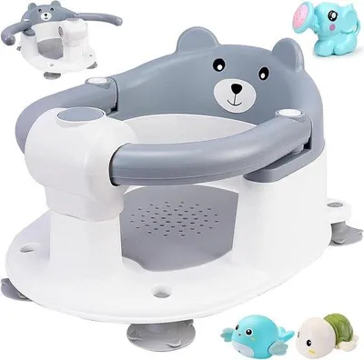 Productafbeelding van Baby badzitje - Badstoel peuter - Veilig badderen - Ergonomisch ontwerp - 4 zuignappen - Grijs