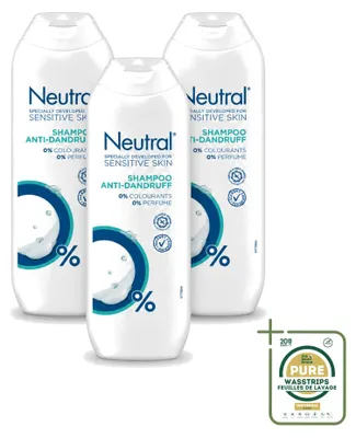 Imagen del producto de 3 champús neutros anticaspa para pieles sensibles - 250 ml - Pack ahorro - 3 unidades