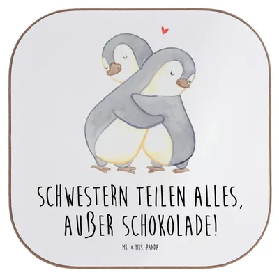 Produktbild von Mr. & Mrs. Panda Untersetzer für Gläser Schwestern Liebe - Weiß - Geschenk, einzigartige Designs, Tischuntersetzer, Jubiläen, Familiengeschenk, Glas, Teilen, Schwester