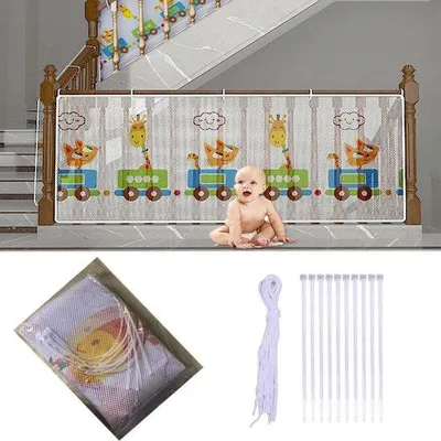 Obrázok produktu pre Bezpečnostná sieť Unyqoos® pre schody, 300 x 78 cm, s jemnou sieťou (očky 0,5 cm) – ochrana schodov s motívom zvierat pre deti a domáce zvieratá, montáž bez vŕtania
