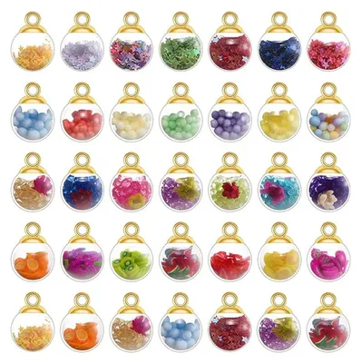 Produktbild von 50 bunte Glaskugel-Anhänger (16 mm) für DIY-Schmuckherstellung (Halsketten, Armbänder, Ohrringe), Farbe zufällig
