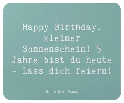 Produktbild von Mr. & Mrs. Panda Mousepad Spruch 5. Geburtstag Sonnenschein - Meeresbrise - Geschenk, pc mauspad, laptop, liebevolle Botschaft, Glückwünsche zum, Happy Birthday, Alter