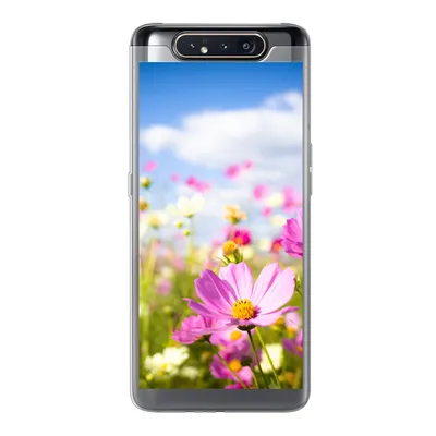 Produktbild von MuchoWow® Handyhülle Schutzhülle Hülle für Samsung Galaxy A80 Blumen - Wiese - Lila - Gras - Weiß - Wolken - Blau Silikon Softcase Handy Hülle - Schutzdeckel