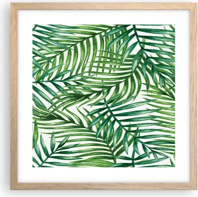 Produktbild von Gerahmtes Poster - Rahmen in heller Eiche - Palme Blatt grün - 40x40 cm - Wand Bild - Wanddeko - Wandbilder - Kunstposter - Wandposter - Bilderrahmen - Bilder - Kunstdruck - Wandbild - P2NAC40x40-3777