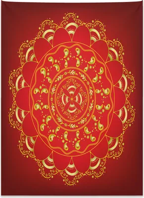 Produktbild von Abakuhaus Red Mandala Wandteppich, Arabische kunstvolle Kunst aus Weiches Mikrofaser Stoff Kein Verblassen Klare Farben Waschbar, 110 x 150 cm, Gelb und Rot