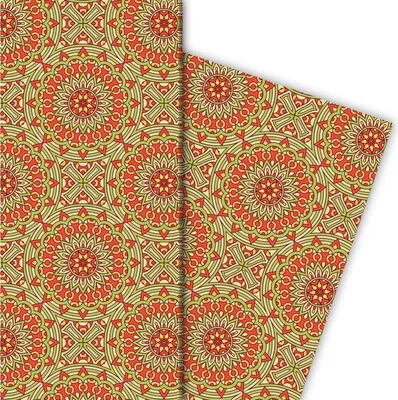 Produktbild von Buntes ethno Geschenkpapier im Boho Stil in rot grün - G7175, 32 x 48cm