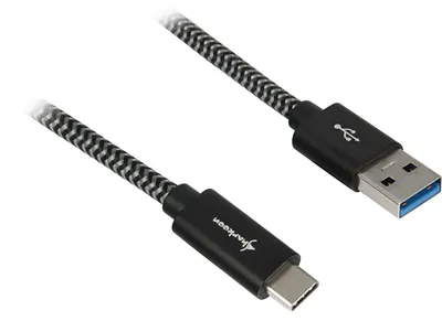 Produktbild von USB 3.2 Gen 2 Kabel, USB-A Stecker > USB-C Stecker (schwarz/grau, 0,5 Meter, gesleevt)