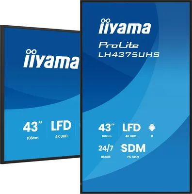 Iiyama 43iWIDE LCD 3840 x 2160 4K UHD IPS panel LED Bl. Metal front bezel Fan-less Speakers Multiple In-/Outputs (HDMI(3x) DisplayPort DisplayPort-Out and more) 500 cd