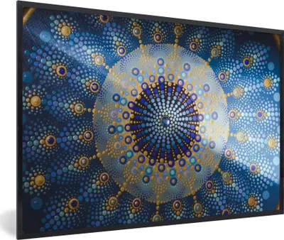 Produktbild von MuchoWow® MuchoWow® Gerahmtes Poster Kreis - Mandala - Blau - Gelb 90x60 cm - Poster mit zchwarzem Bilderrahmen - Fotorahmen - Foto-Plakat
