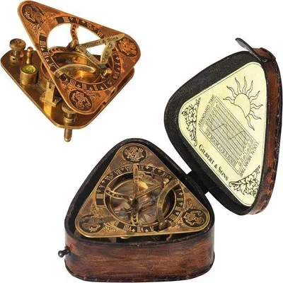 Obrázok produktu pre Starožitný steampunkový kompas v mosadznom puzdre s koženým kufríkom