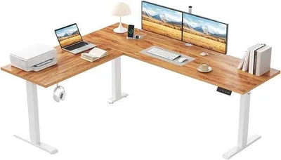 Productafbeelding van L-vormig bureau - Hoogte verstelbaar bureau - Ergonomisch werken - Elektrisch verstelbaar - 150 x 125 cm - Lichtbruin