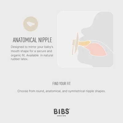 Immagine prodotto di BIBS Colour Ciuccio per neonati a forma di mandibola in lattice con anello di sicurezza e base rotonda (2, Avorio / Rosa cipria)