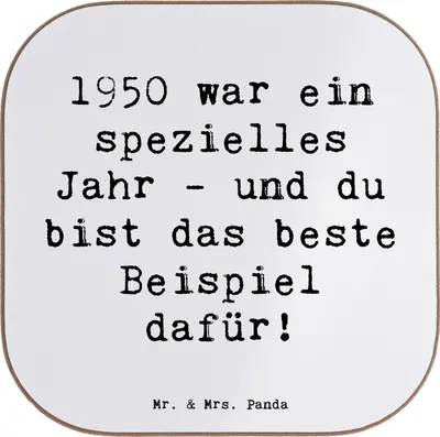 Produktbild von Mr. & Mrs. Panda Untersetzer für Gläser Spruch 1950 Geburtstag - Weiß - Geschenk, Happy Birthday, gläseruntersetzer, Geburtstagsgeschenk, Coaster, Alter, Tasse, Tassen