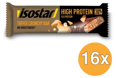 Zdjęcie produktu dla Isostar High Protein Toffee Crunchy, Karmel, 55 g, Białko mleka, Proteiny sojowe, Białko pszenicy, 230 kcal, 966 kJ, 7,2 g