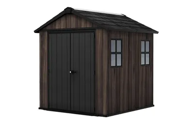 Produktbild von Keter Apex Gerätehaus 7,5x7, Kunststoff Geräteschuppen mit Oberlicht und Belüftung, abschließbar, wetterfest, Rosenholz Optik