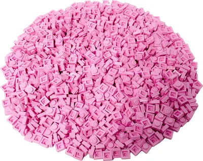 A pile of small pink LEGO bricks.