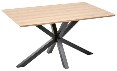 Produktbild von BELIANI Esstisch Hellraun / Schwarz 80 x 140 cm Holzfurnierte MDF Tischplatte Metallfüßen Rechteckig Modern