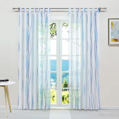 Voile-Gardine mit Wellenmuster, Schlaufen, 140x225 cm, blau