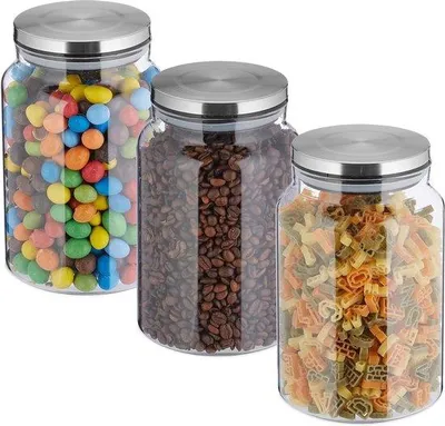Productafbeelding van Voorraadpot set van 3 - 1500 ml - Ronde bewaarpot - Luchtdichte opbergpot - Keuken - Transparant/Zilver Voorraadbussen