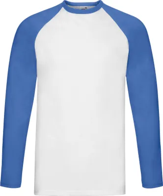 Image de Fruit of the Loom - T-shirt pour homme - Baseball Manches Longues RW9894 (S) (Blanc/Bleu royal)