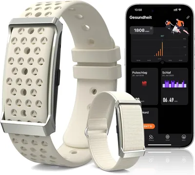 Produktbild von Smartwatch Fitnesstracker ohne Display | Damen Herren | Smart Band | 35 Tage Akku | 24/7 Herzfrequenz & Schlafmonitor | IP68 | Standard Beige
