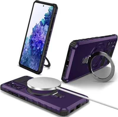 Obrázek produktu pro Pouzdro pro Samsung Galaxy S20 FE 5G magnetické s MagSafe, držák prstenu, stojánek, dvouvrstvé ochranné pouzdro Fialová