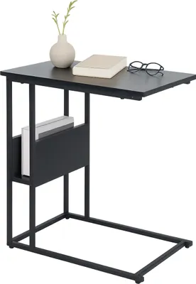 Immagine prodotto di Tavolino Relaxdays, ripiano e vano portaoggetti, A x L x P 60 x 55 x 36 cm, tavolino da divano e da letto, metallo e MDF, nero