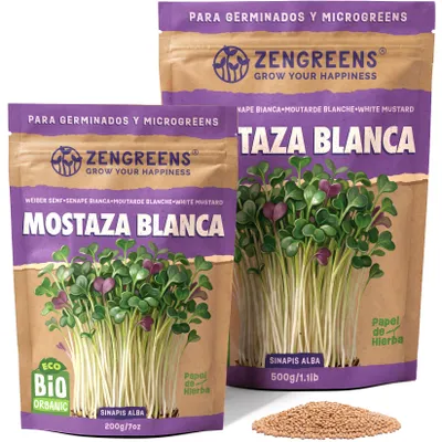 Imagen del producto de ZenGreens® Semillas Eco para Germinar Mostaza Blanca 200 g – Microgreens