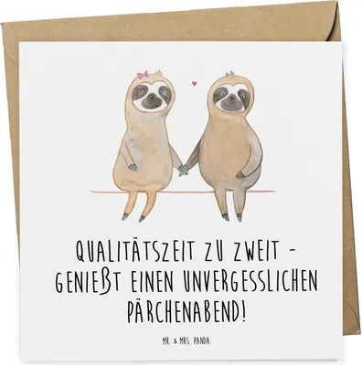 Produktbild von Mr. & Mrs. Panda Gutschein Pärchenabend Freude - Weiß - Geschenk, Geschenkkarte, für Paare, Gutscheinkarte, Freunde, Erlebnisgeschenk, Romantik, Qualitätszeit, Karte