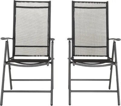 Image de Chaise de jardin - Lot de 2 - Pliable - 7 positions réglables - Structure en aluminium - Noir