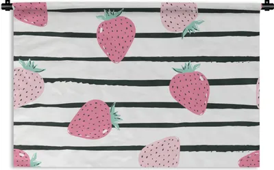 Produktbild von MuchoWow® Wandteppich Wandbehang Sommer - Erdbeeren - Pastell 90x60 cm Tapisserie Dekoration Wandtuch - Wandskulpturen - Bildteppich