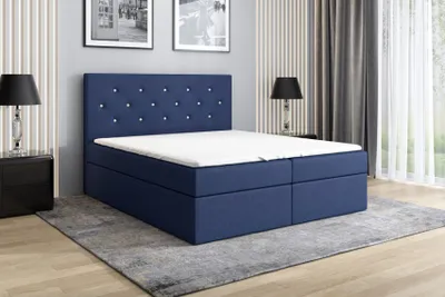 Produktbild von Boxspringbett MONA 200x200 mit 2 Bettkästen, Bonell-Matratze und Topper. Farbe: Blau.