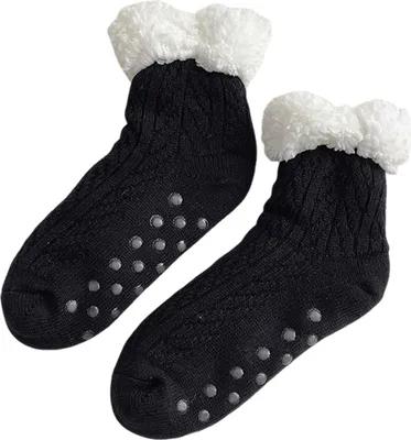 Produktbild von Flauschige, warme Haussocken für Damen, kuschelige, flauschige Fleece-gefütterte Socken mit Anti-Rutsch-Sohle, weiche Thermosocken für den Winter.