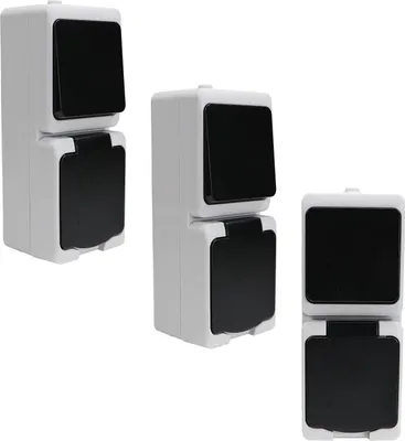 Produktbild von 3er Set REV AquaMini Kombination Schalter Steckdose Aufputz IP54 Feuchtraum kompakt platzsparend mini