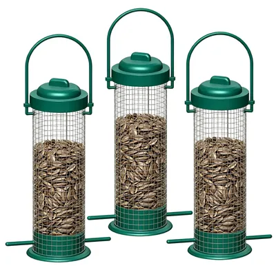 Imagen del producto de Soporte metálico para bolas de grasa para pájaros, juego de 3 unidades, de 30 cm, con techo, ideal para alimentar aves en jardines y balcones