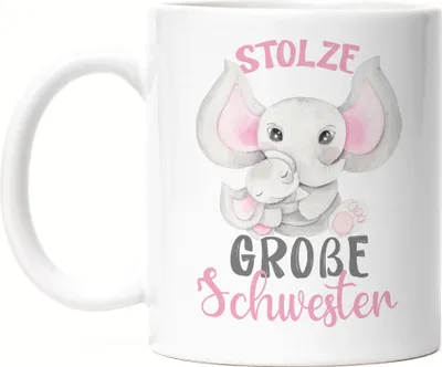 Produktbild von Stolze Große Schwester Tasse Weiß Elefanten Liebe Familie Schwesternliebe Beschützerin Geschwister Geborgenheit