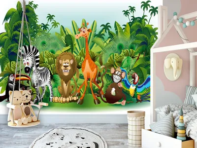 Produktbild von Vlies Fototapete für Kinder 400x280 cm Tapeten Wandtapete XXL Dschungel Kinderzimmer Tiere e-B-0012-a-a