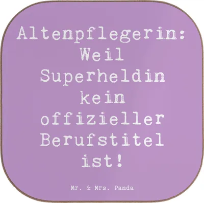 Produktbild von Mr. & Mrs. Panda Untersetzer Tasse Spruch Altenpflegerin Superheld - Lavendeltraum - Geschenk, Berufsliebe, gläseruntersetzer, Glas, Tassen, Humor, Dank, Beruf, Gläser