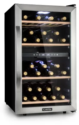Produktbild von Klarstein Weinkühlschrank, Getränkekühlschrank Schmal, Kühlschrank mit Glastür, Getränkekühlschränke Freistehend, Weinkühlschrank Klein, Weinkühlschränke 2 Zonen, UV-Schutz, 5-18 °C, 45 Flaschen