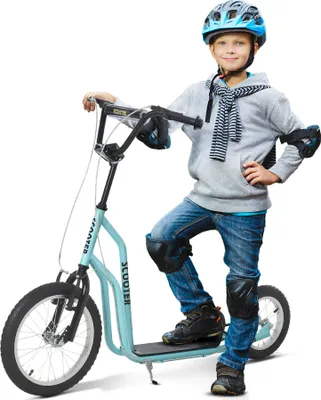 Produktbild von Kinderroller ab 5 jahre Scooter Tretroller Cityroller Kinder Roller Kickboard mit Luftreifen16/12 Zoll Blau 135 x 58 x 88-94 cm